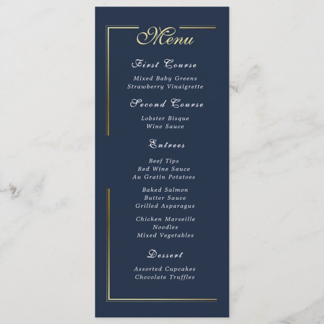 Dark Navy Blue Gold Frame White Script Menu Choice (Anverso)