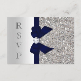 Dark Navy Faux Bow Silver Secuencia Diamante RSVP