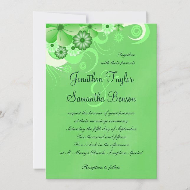 Dark Pastel Green Floral 5x7 Invitaciones a la bod (Anverso)