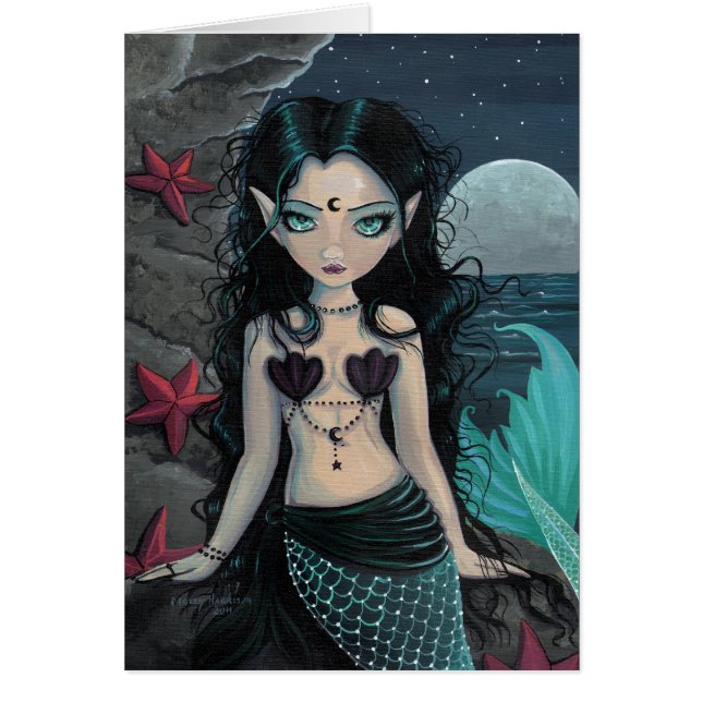Dark Pearl Gothic Big eye Mermaid Card (Frente)