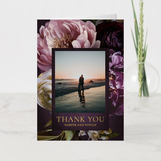 Dark Purple Fine Art Floral Wedding Thank You (Anverso)