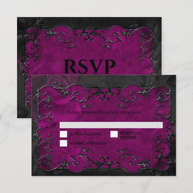 Dark purple Gothic Halloween Wedding RSVP (Anverso / Reverso)