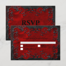 Dark red Gothic Halloween Wedding RSVP Card