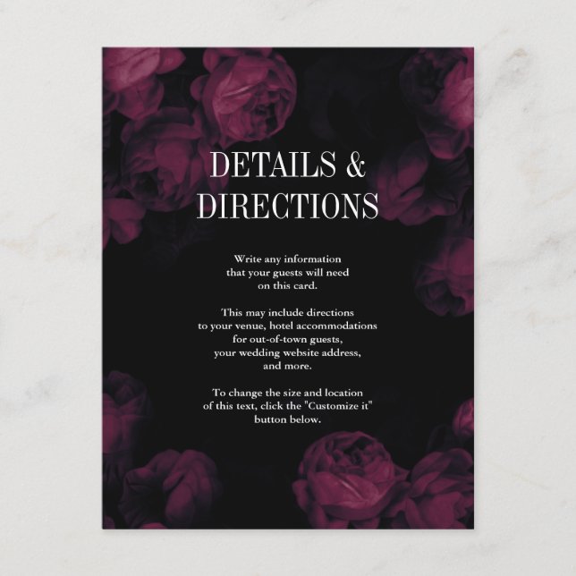 Dark Rosa Boda Jardín Insertar Tarjetas (Anverso)