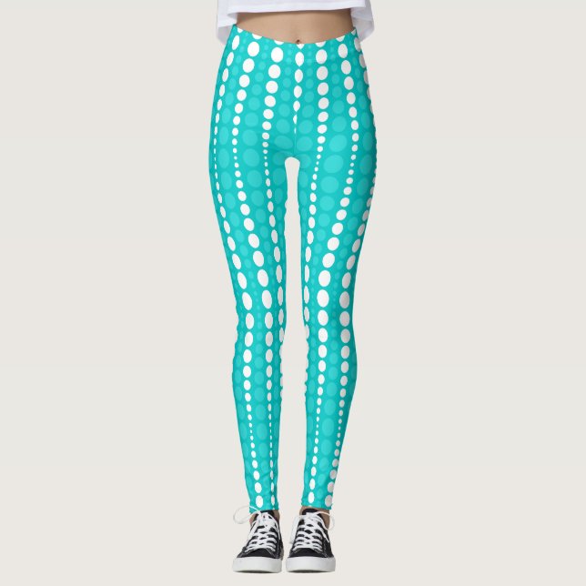 Dark Turquoise and White Polka Dot Leggings (Anverso)