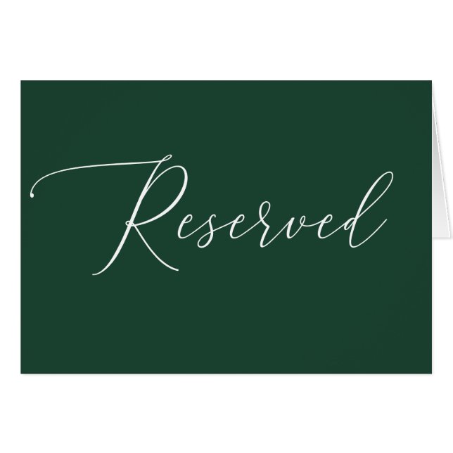 Dark Woodland Green Reserved Sign | Script Wedding (Anverso (Horizontal))