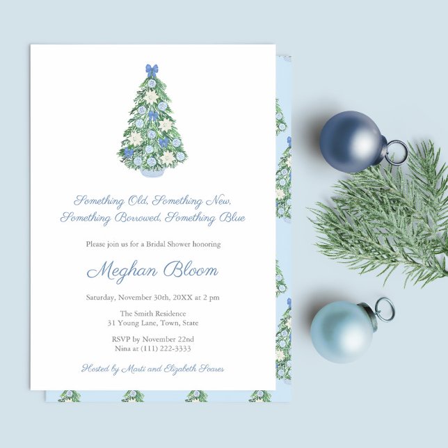Darling Algo Antiguo Nuevo Empréstito Invitación A (Something Old New Borrowed Blue Chinoiserie Christmas Holidays Bridal Shower Party Invitation)