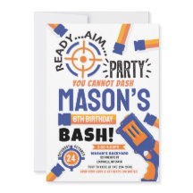 Dart Fiesta Invitación de cumpleaños a Dart Gun In