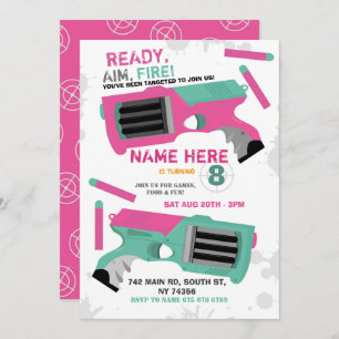 Dart Gun Fun Aim Shoot Chicas Invitación al cumple