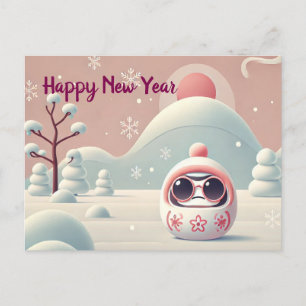 Daruma Fresco en Invierno - Tarjeta de Feliz Año N