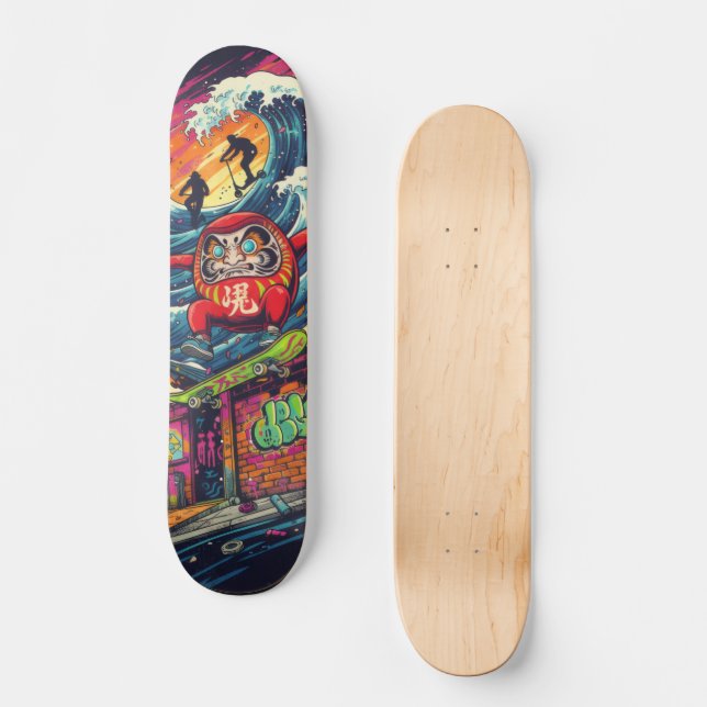 Daruma Skateboard – Japanese Ukiyo-e Street Art (Anverso)