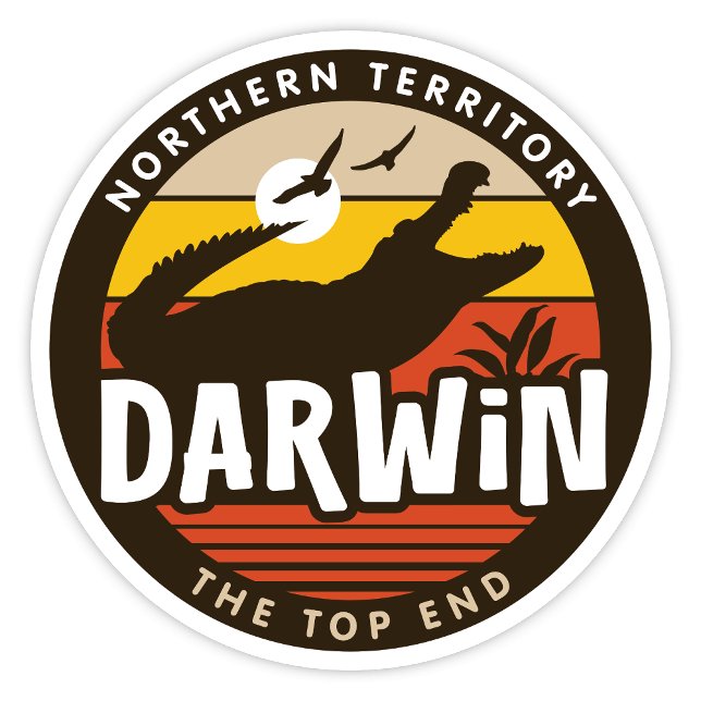 Darwin, Pegatina del Territorio del Norte de Austr (Darwin, The Top End Northern Territory Retro Round Sticker)