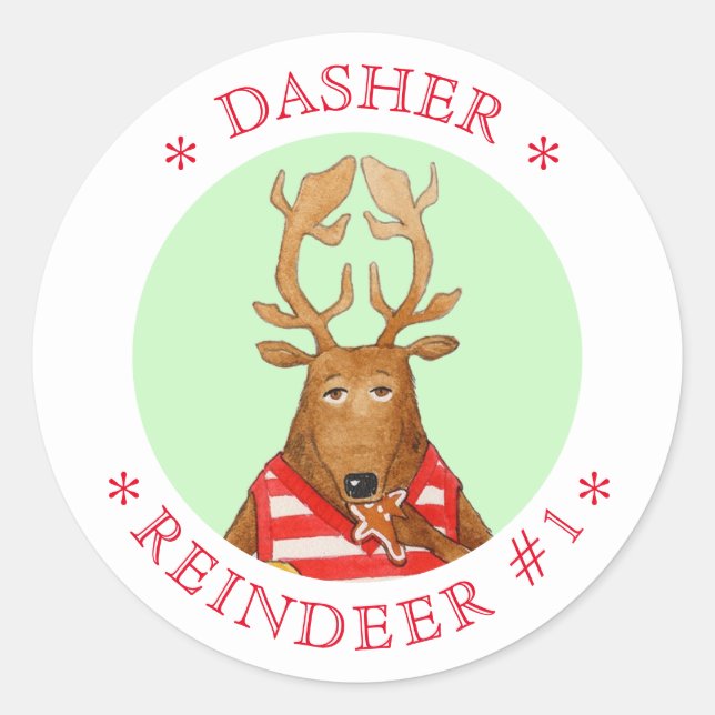 DASHER REINDEER Grandes Pegatinas Redondos (Anverso)
