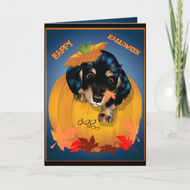 Dashund Halloween - tarjeta del abucheo (Anverso)