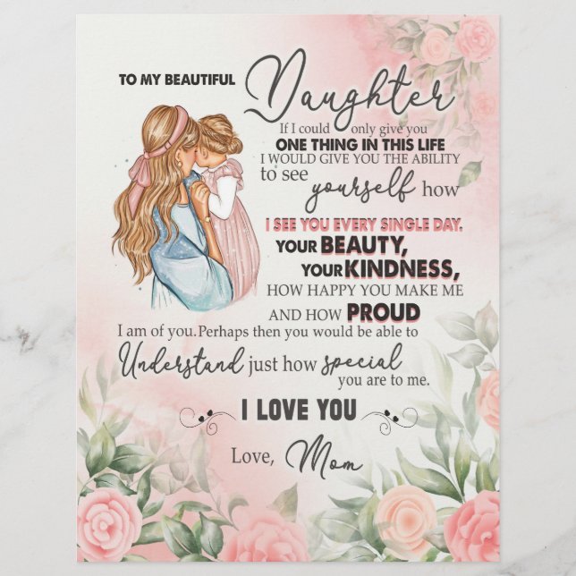Daughter Gift | Carta A Mi Hija De Mamá (Anverso)