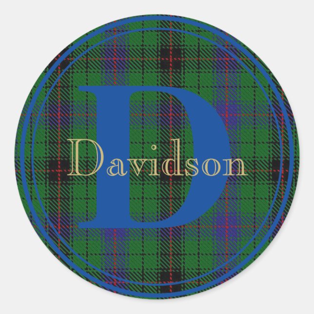 Davidson Tartan Blue Monograma Sello Pegatina (Anverso)