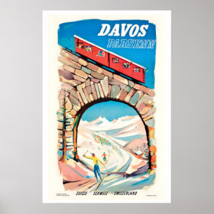 Davos Parsenn Suiza Póster de regalo de esquí vint