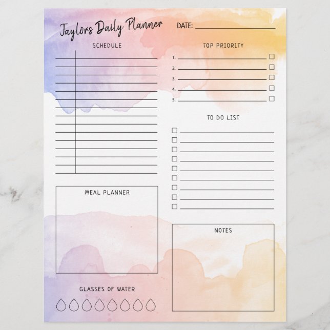 Dawn Watercolor Ombre Daily Planner Hoja (Anverso)