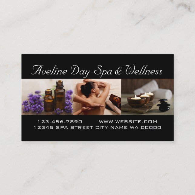 Day Spa Masaje Terapia Wellness Tarjeta de Negocio (Anverso)