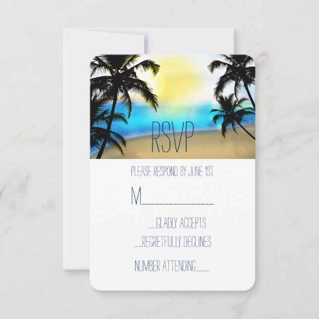 Daytime Beach & Palm Trees Beach Wedding RSVP (Anverso)