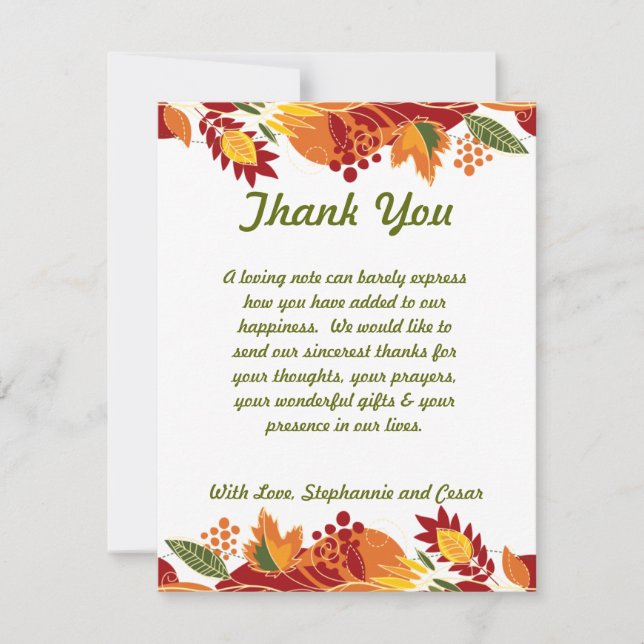 De Agradecimiento 4 x5 FLAT Gracias Tarjeta Hojas Foliage Fall (Anverso)