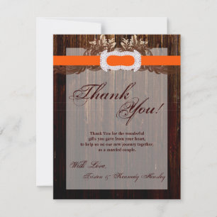 De Agradecimiento 4x5 FLAT Gracias Tarjeta Barn Wood Diamond Ribbon