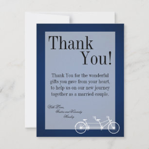 De Agradecimiento 4x5 FLAT Gracias Tarjeta Bicicleta Doble Azul Nava
