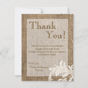 De Agradecimiento 4x5 FLAT Gracias Tarjeta Burlap Lace Country Weste