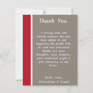 De Agradecimiento 4x5 FLAT Gracias Tarjeta Crimson Gris Rojo Bg Blan