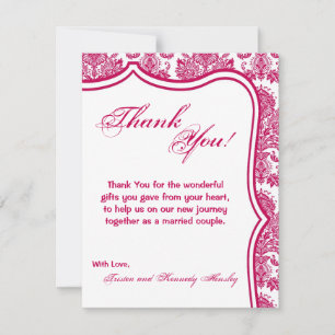 De Agradecimiento 4x5 FLAT Gracias Tarjeta Fusia White Damask Lace P