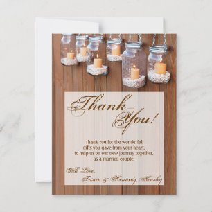 De Agradecimiento 4x5 FLAT Gracias Tarjeta Mason Jar Candle Lights N
