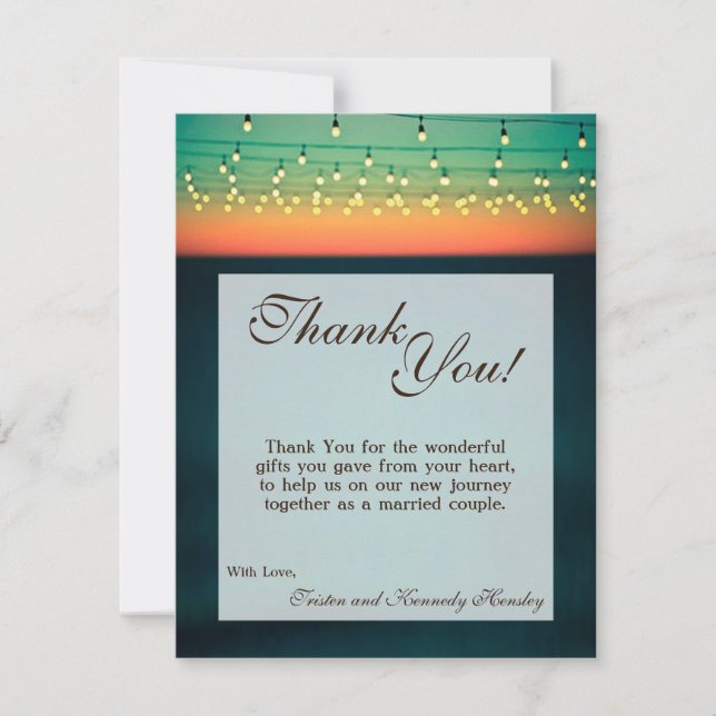 De Agradecimiento 4x5 FLAT Gracias Tarjeta Sunset String Lights Yard (Anverso)