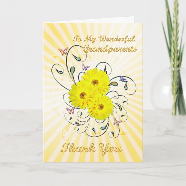De Agradecimiento Abuelos, gracias tarjeta con flores amarillas (Anverso)