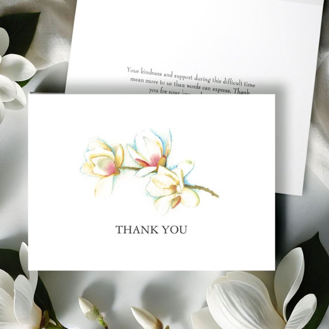 De Agradecimiento Acuarela Magnolia Flower Funeral Gracias Tarjeta (Funeral thank you cards watercolor white magnolia flower art by Victoria Grigaliunas Do Tell A Belle)