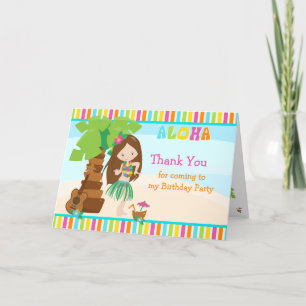 De Agradecimiento Aloha Brunette Hair Chica Gracias Tarjeta