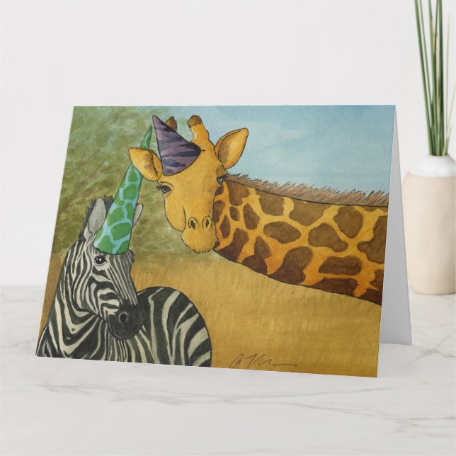 De Agradecimiento Animales fiestas: Tarjeta Giraffe/Zebra 8.5"x11" (Anverso)