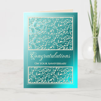 De Agradecimiento Aniversario felicitaciones Damask tarjeta Verde az