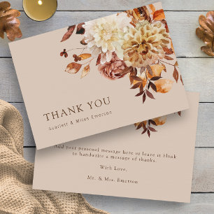 De Agradecimiento Autumn Taupe Boda Floral Gracias Tarjeta