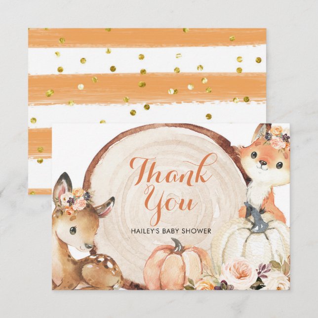 De Agradecimiento Autumn Woodland Chica Baby Shower Gracias Tarjeta (Anverso / Reverso)