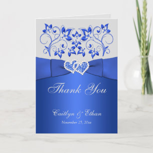 De Agradecimiento Azul, Floral Gris, corazón Boda Gracias Tarjeta