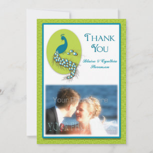 De Agradecimiento Azul Verde azulado, Peacock verde Gracias tarjeta 