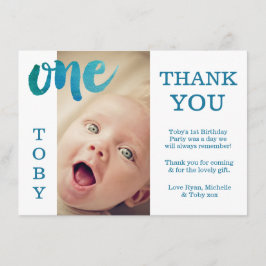 De Agradecimiento Baby Boy Blue 1er cumpleaños Tarjeta fotográfica d
