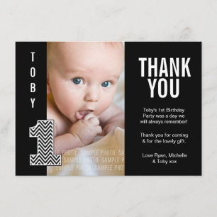 De Agradecimiento Baby Boy Chevron Primer cumpleaños - Tarjeta fotog