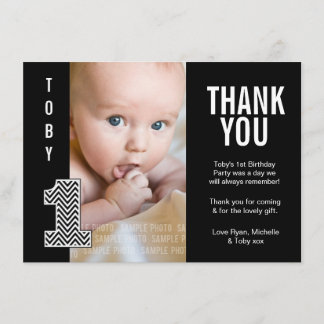 De Agradecimiento Baby Boy Chevron Primer cumpleaños - Tarjeta fotog