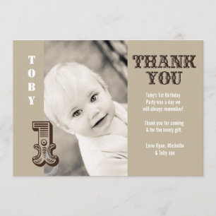 De Agradecimiento Baby Boy Cowboy 1er cumpleaños Tarjeta fotográfica
