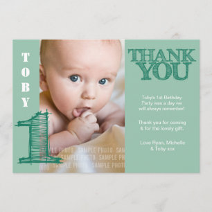 De Agradecimiento Baby Boy Green Primer cumpleaños - Tarjeta fotográ