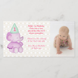 De Agradecimiento Baby Elephant Primer cumpleaños - Tarjeta fotográf