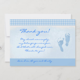 De Agradecimiento Baby Feet Blue Baby Shower Gracias tarjeta plana