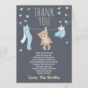 De Agradecimiento Baby Shower Gracias Tarjeta Teddy Bear azul