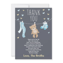 Baby Shower Gracias Tarjeta Teddy Bear azul